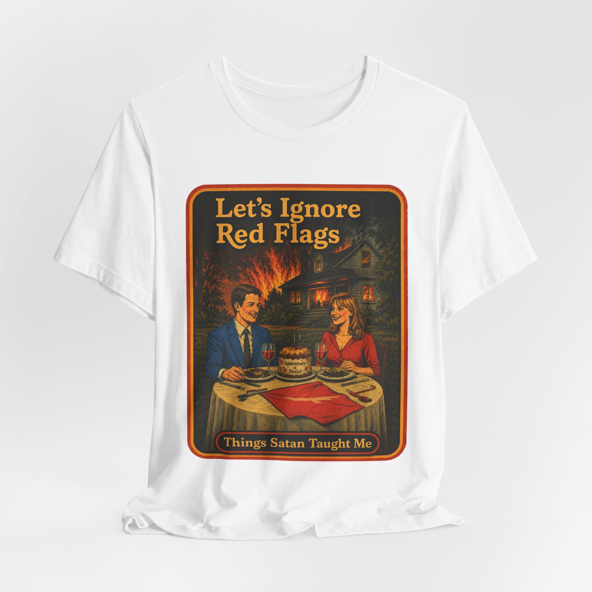 Let's Ignore Red Flags Unisex Tee in White, view 4