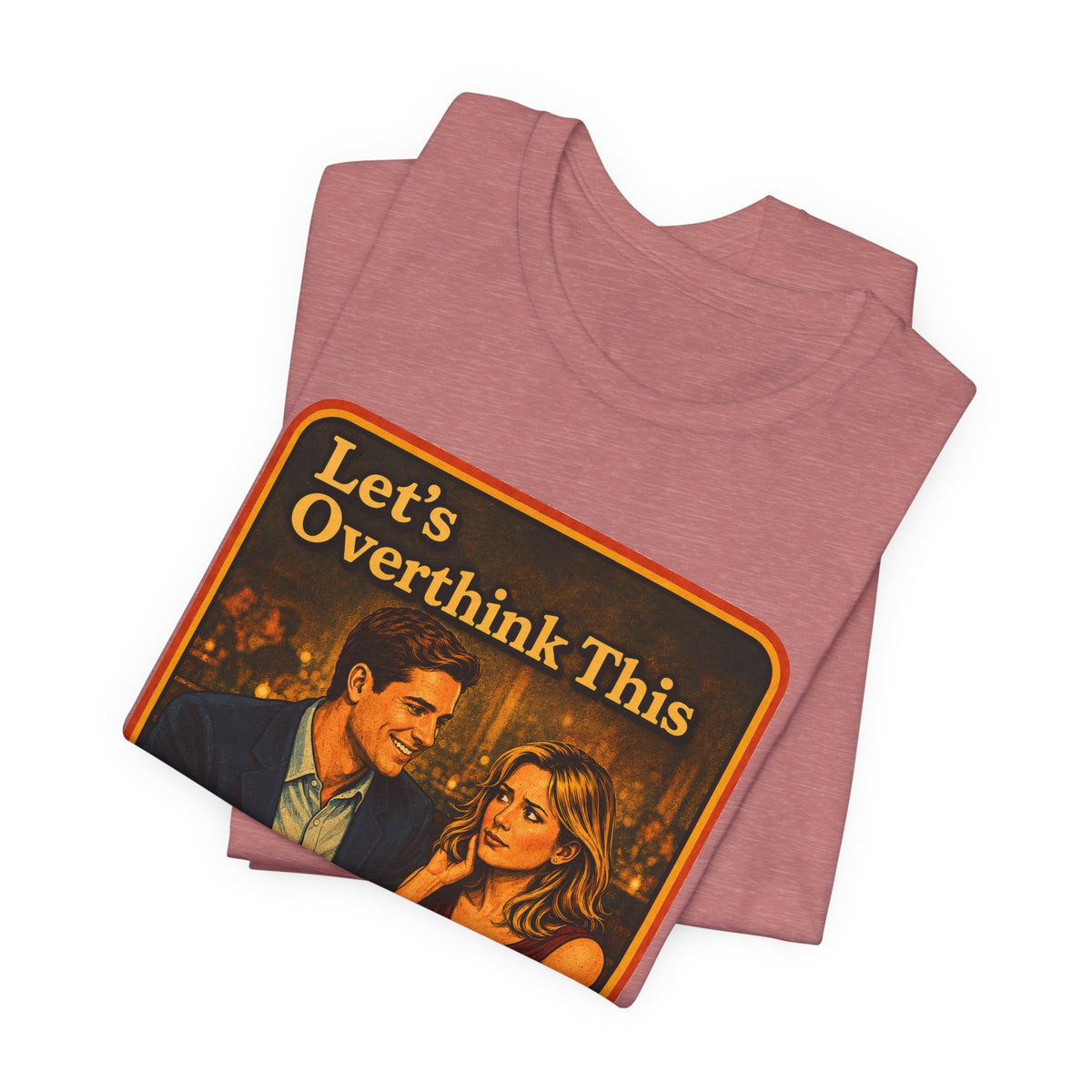 Let's Overthink This Unisex Tee in Heather Mauve, view 3