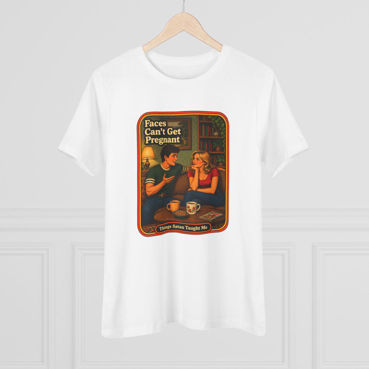 Faces Can't Get Pregnant Women's Tee in White, view 4