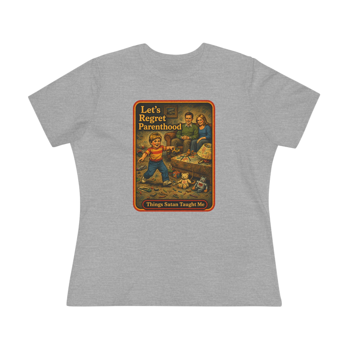 Let's Regret Parenthood Women's Tee in Athletic Heather, front