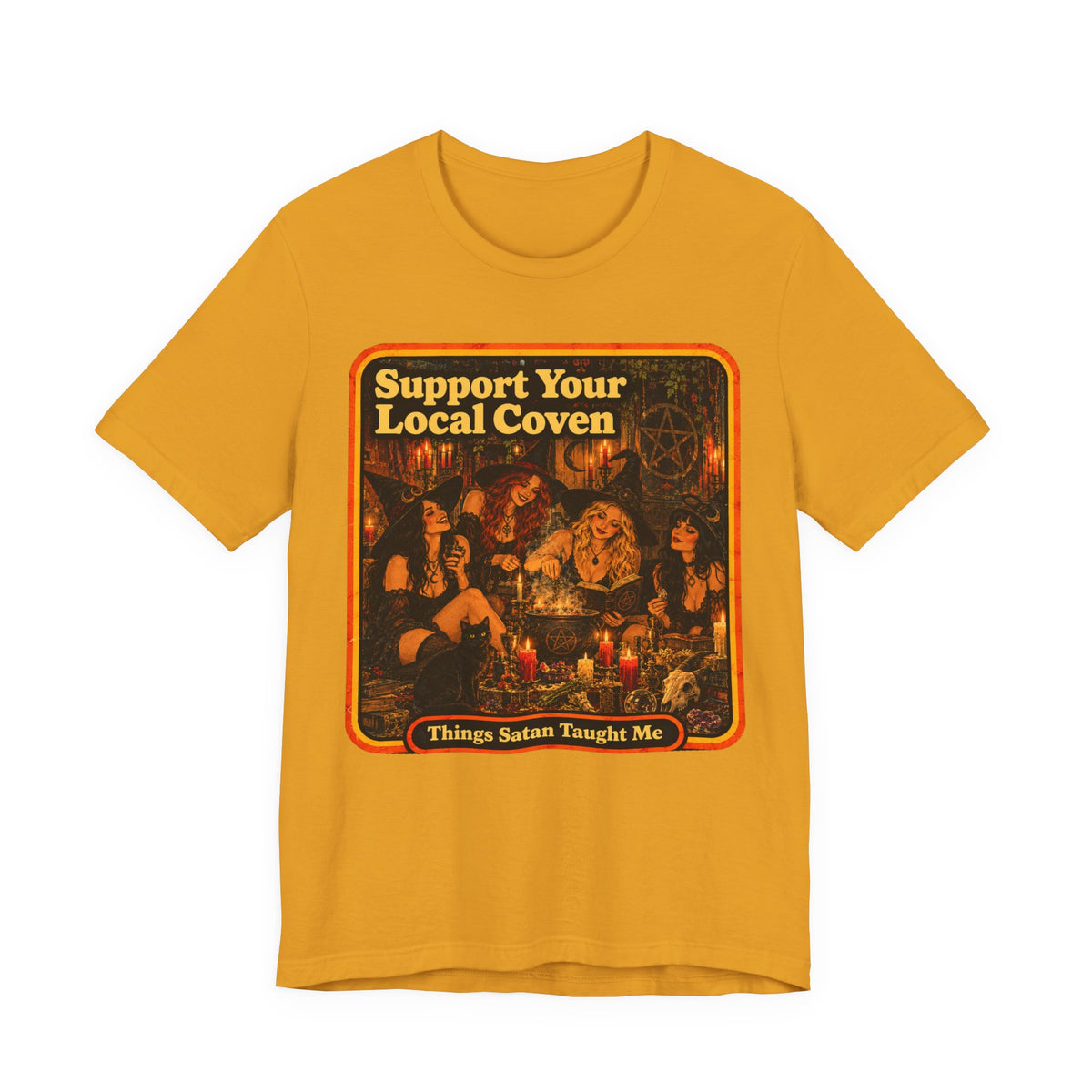 Support Your Local Coven Unisex Tee in Mustard, front