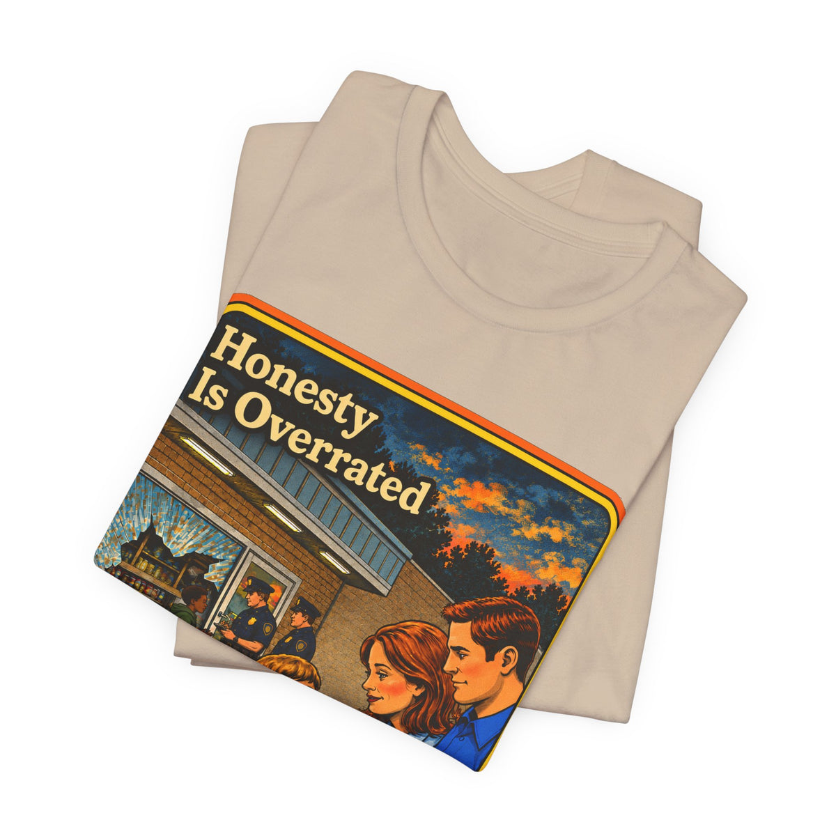 Honesty Is Overrated Unisex Tee in Tan, view 3
