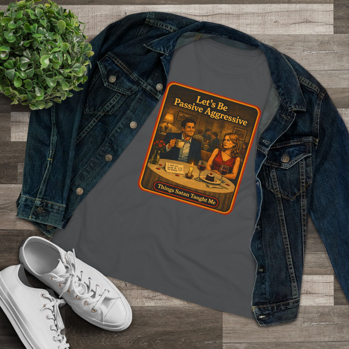 Let's Be Passive Aggressive Women's Tee in Asphalt, view 3