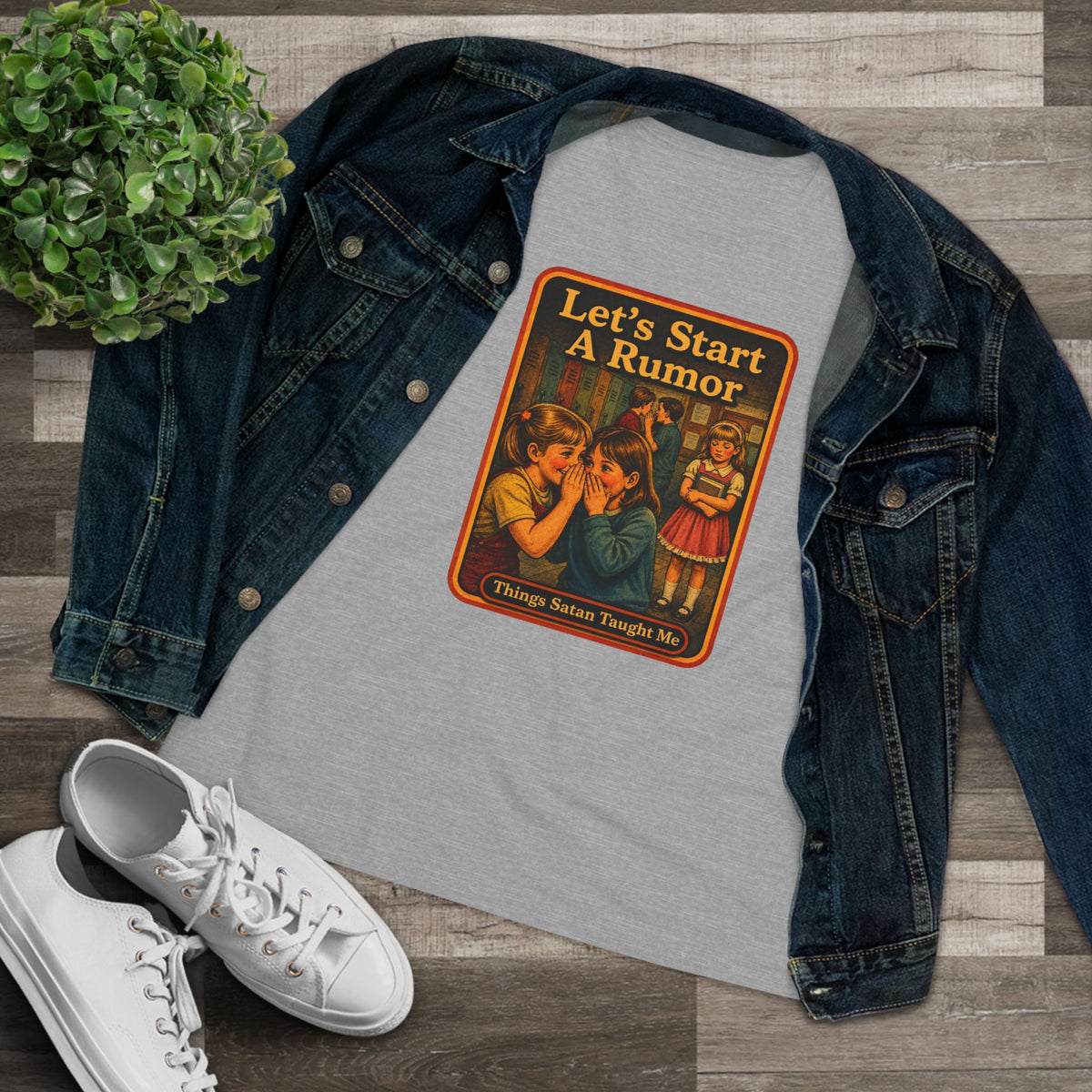 Let's Start A Rumor Women's Tee in Athletic Heather, view 3