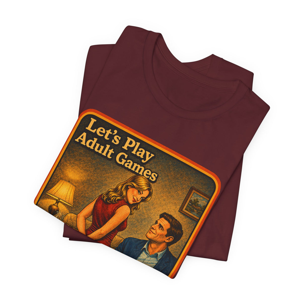 Let's Play Adult Games Unisex Tee in Maroon, view 3