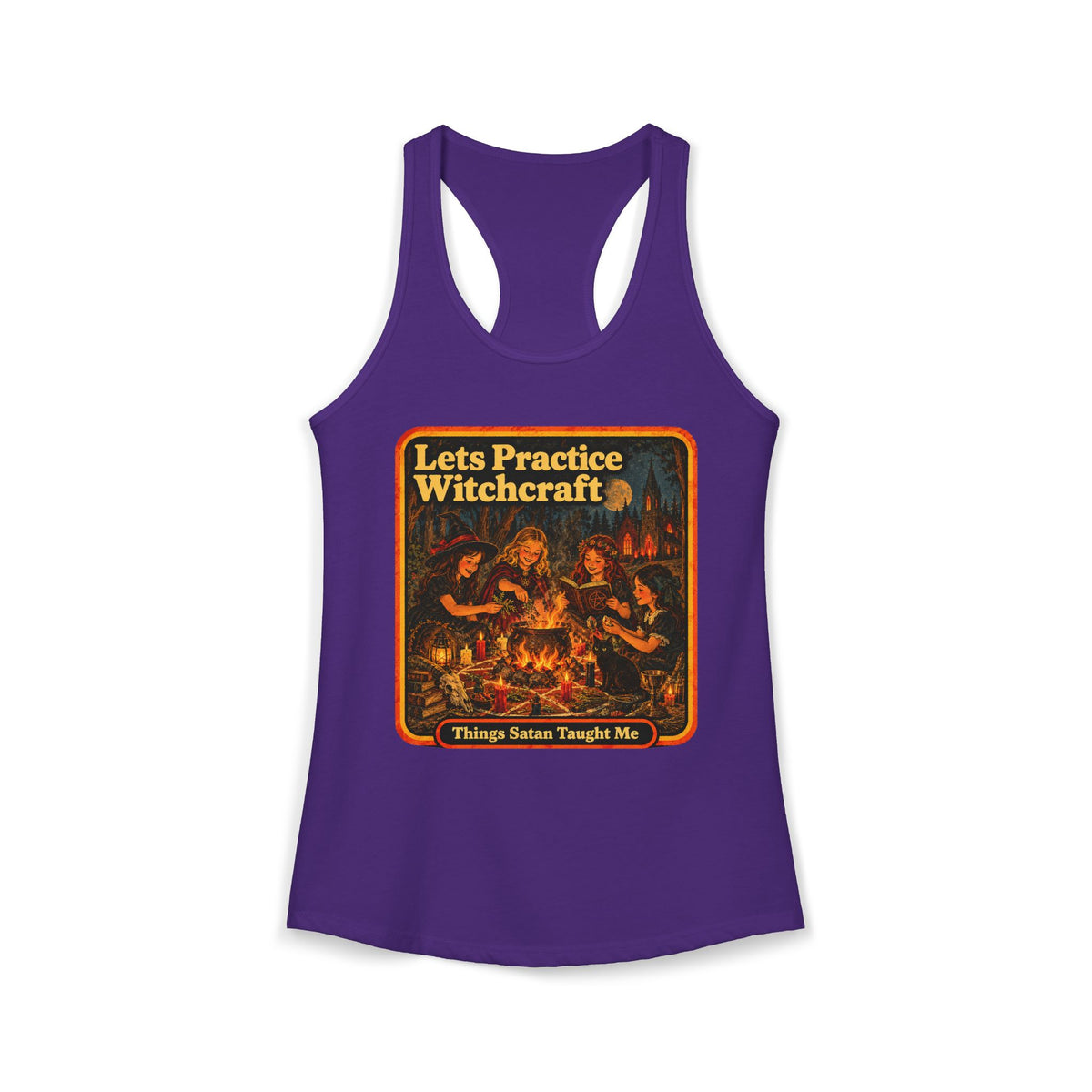 Let's Practice Witchcraft Racerback Tank in Purple Rush, front