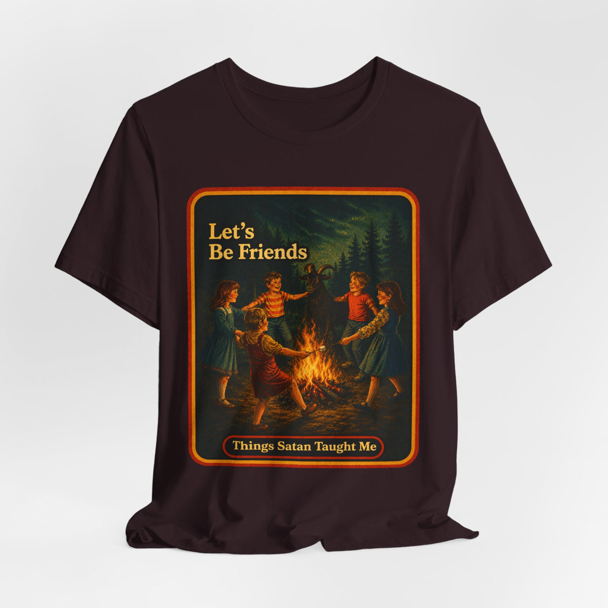 Let's Be Friends Unisex Tee in Oxblood Black, view 4