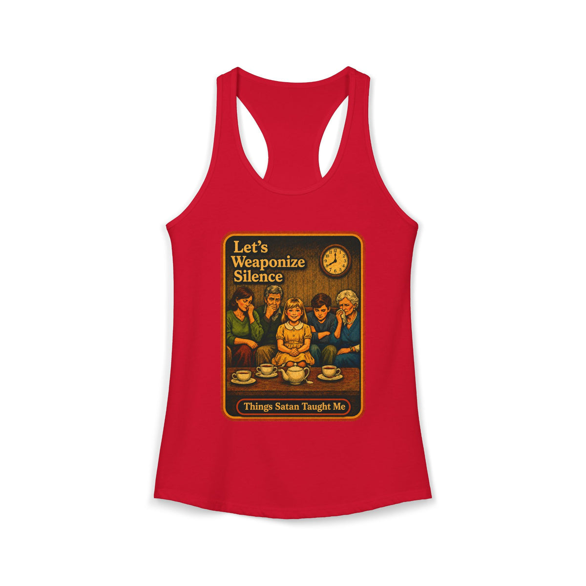 Let's Weaponize Silence Racerback Tank in Red, front