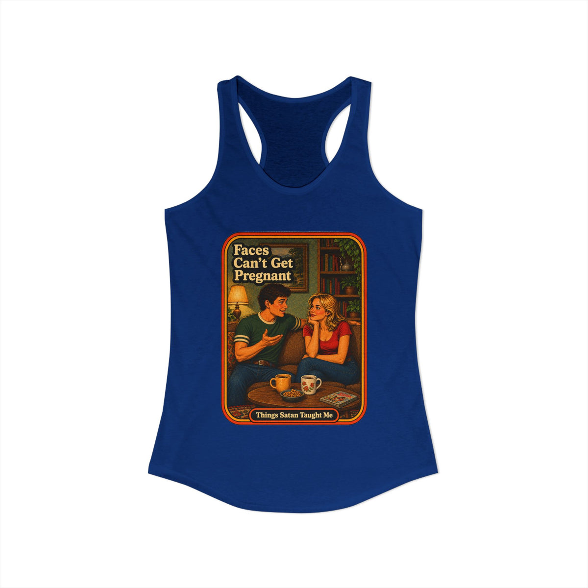 Faces Can't Get Pregnant Racerback Tank in Royal, view 2