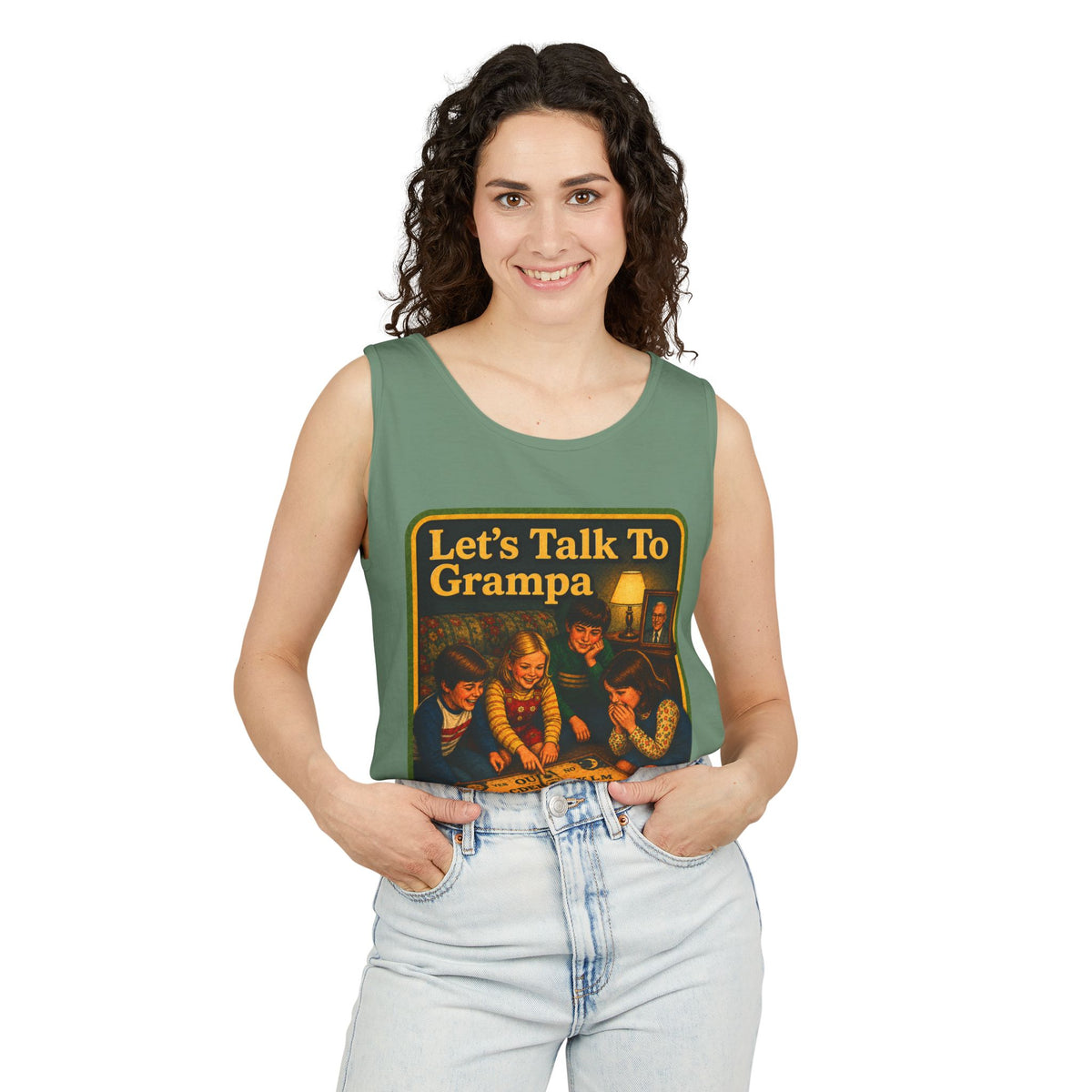 Let's Talk To Grampa Wife Beater in Light Green, view 3