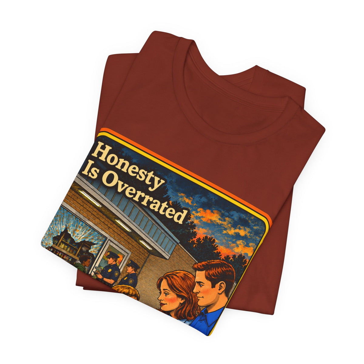 Honesty Is Overrated Unisex Tee in Rust, view 3