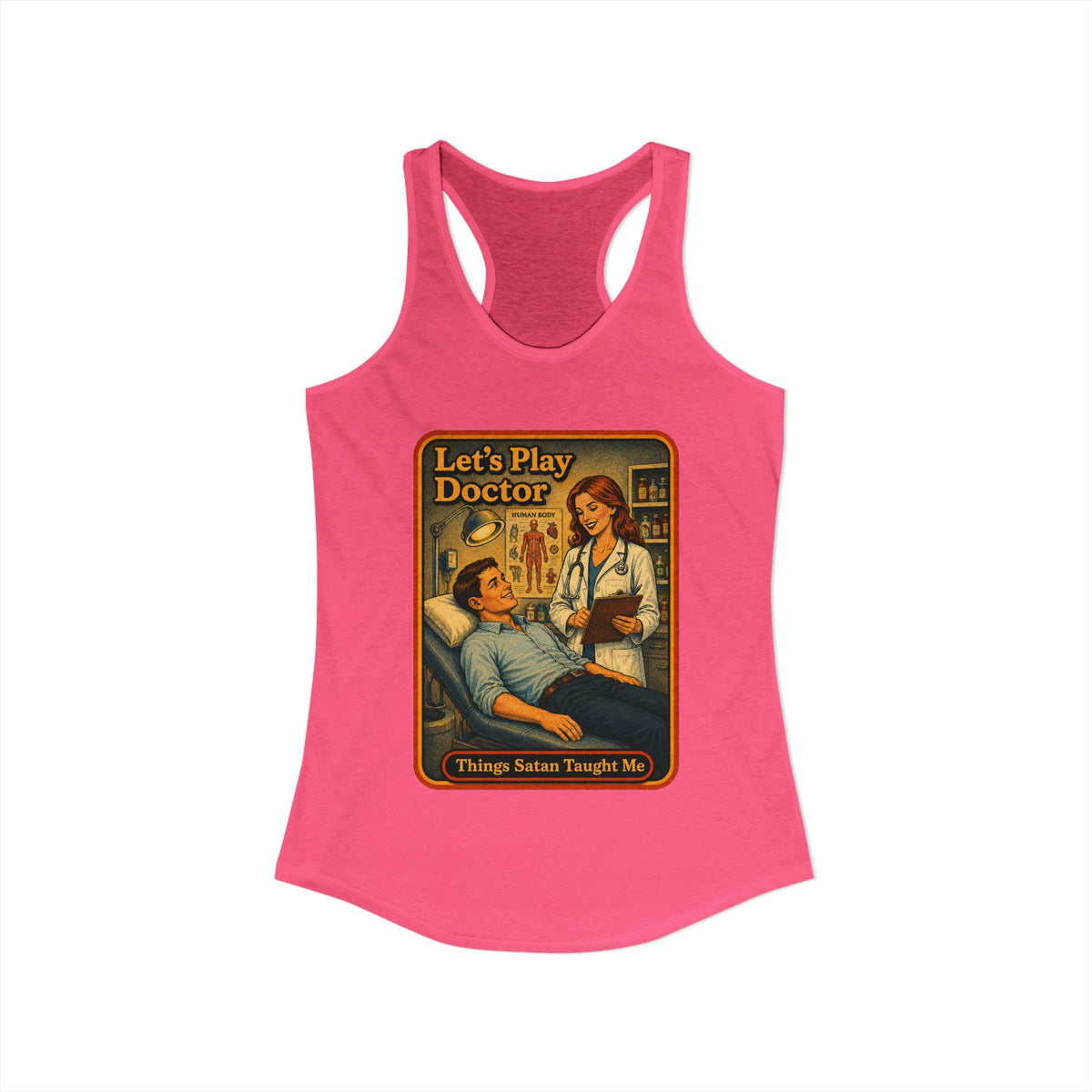 Let's Play Doctor Racerback Tank in Hot Pink, view 2