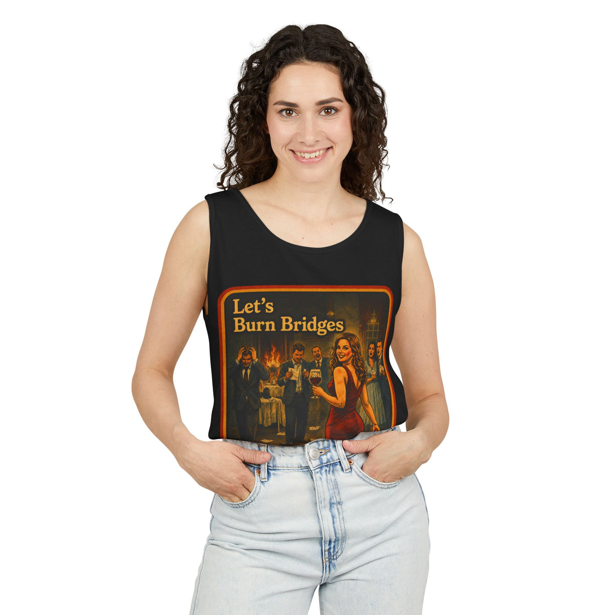 Let's Burn Bridges Wife Beater in Black, view 3