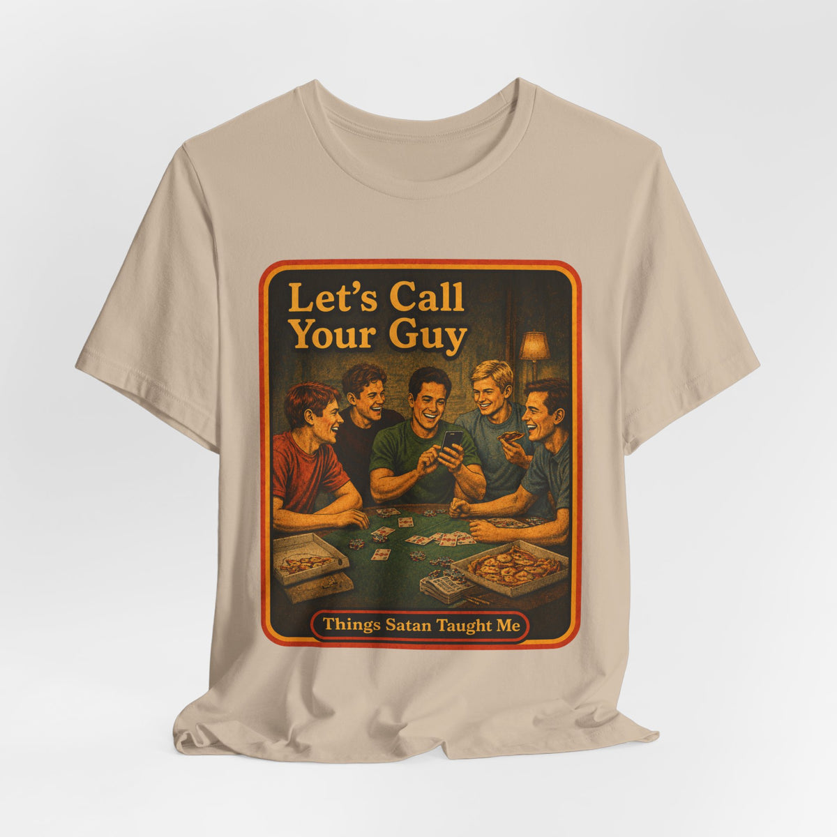 Let's Call Your Guy Unisex Tee in Tan, view 4