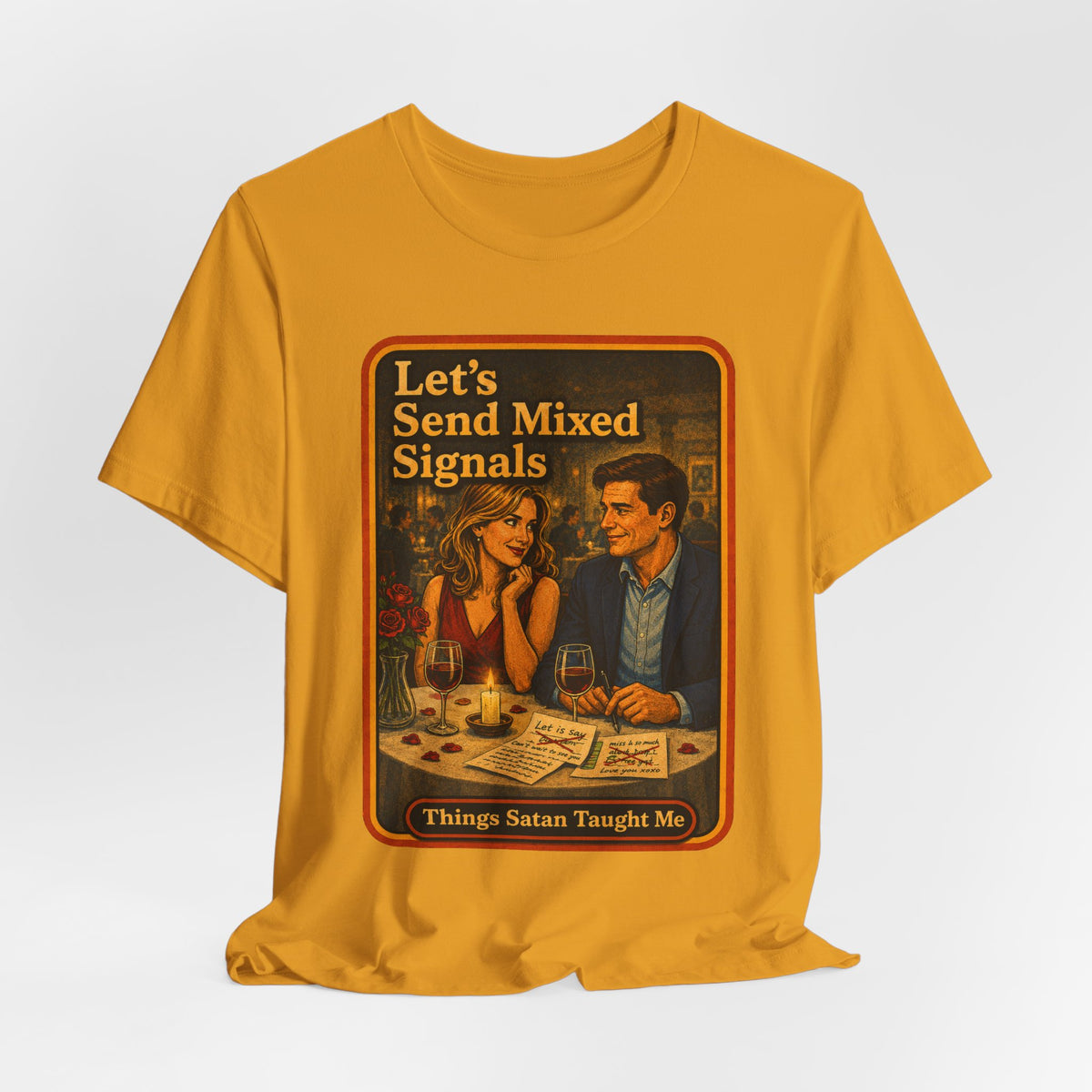 Let's Send Mixed Signals Unisex Tee in Mustard, view 4