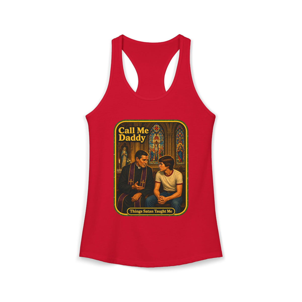 Call Me Daddy Racerback Tank in Red, front