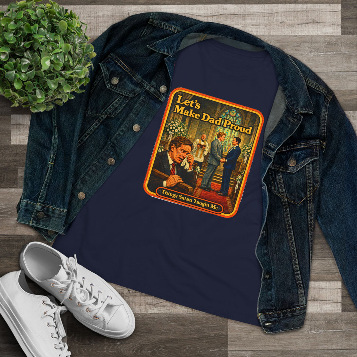 Let's Make Dad Proud Women's Tee in Navy, view 3