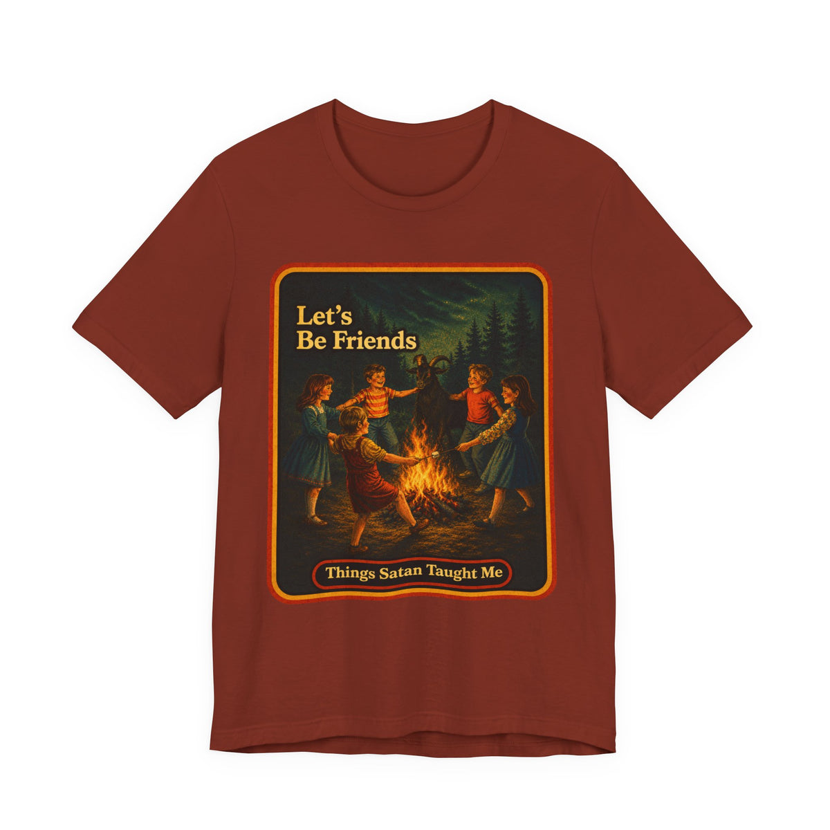 Let's Be Friends Unisex Tee in Rust, front