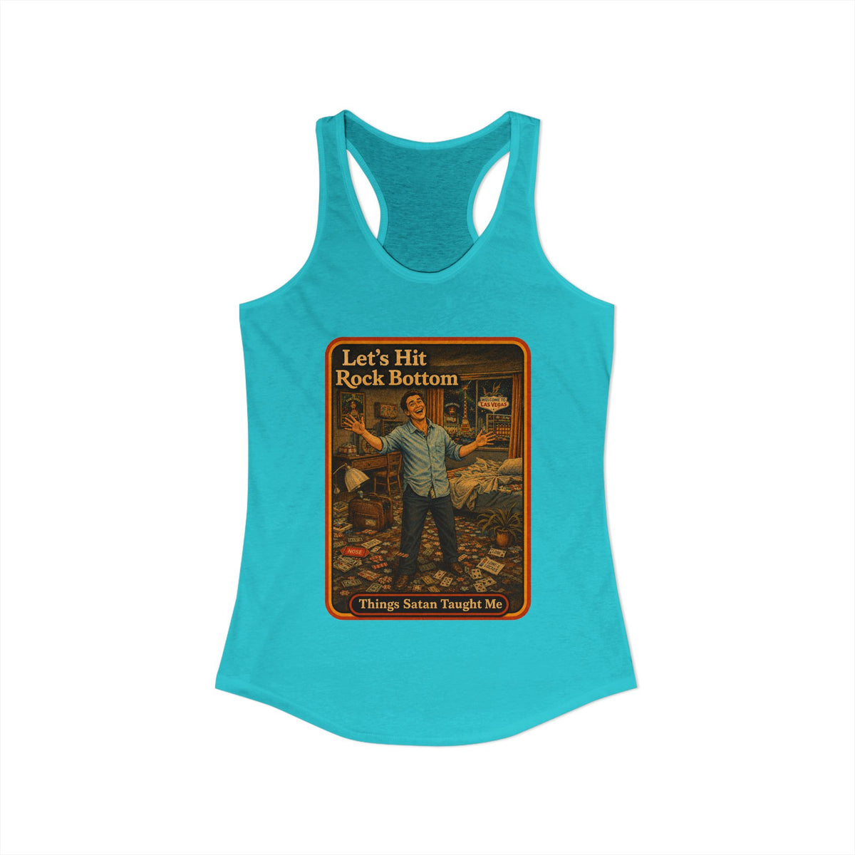 Let's Hit Rock Bottom Racerback Tank in Tahiti Blue, view 2