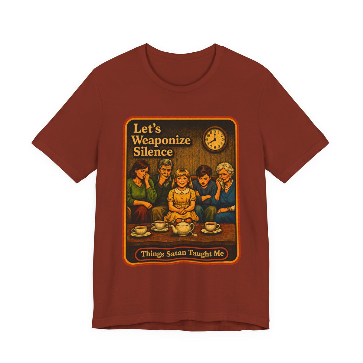 Let's Weaponize Silence Unisex Tee in Rust, front