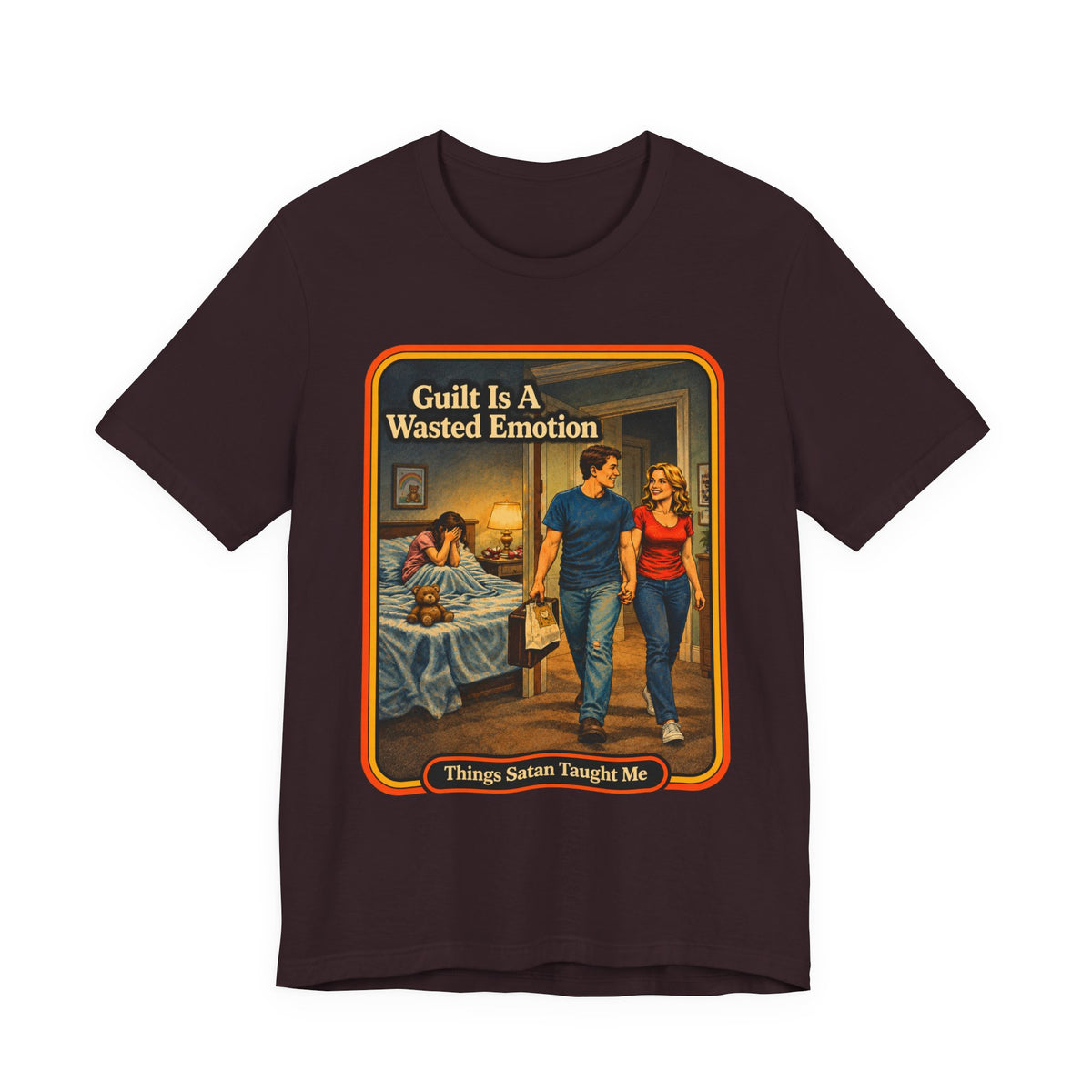 Guilt Is A Wasted Emotion Unisex Tee in Oxblood Black, front