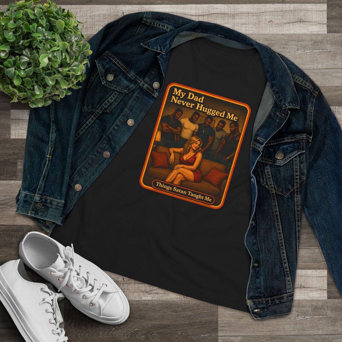 My Dad Never Hugged Me Women's Tee in Black, view 3