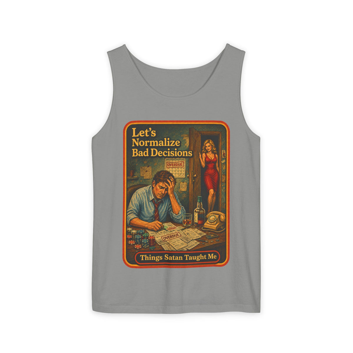 Let's Normalize Bad Decisions Wife Beater in Granite, front