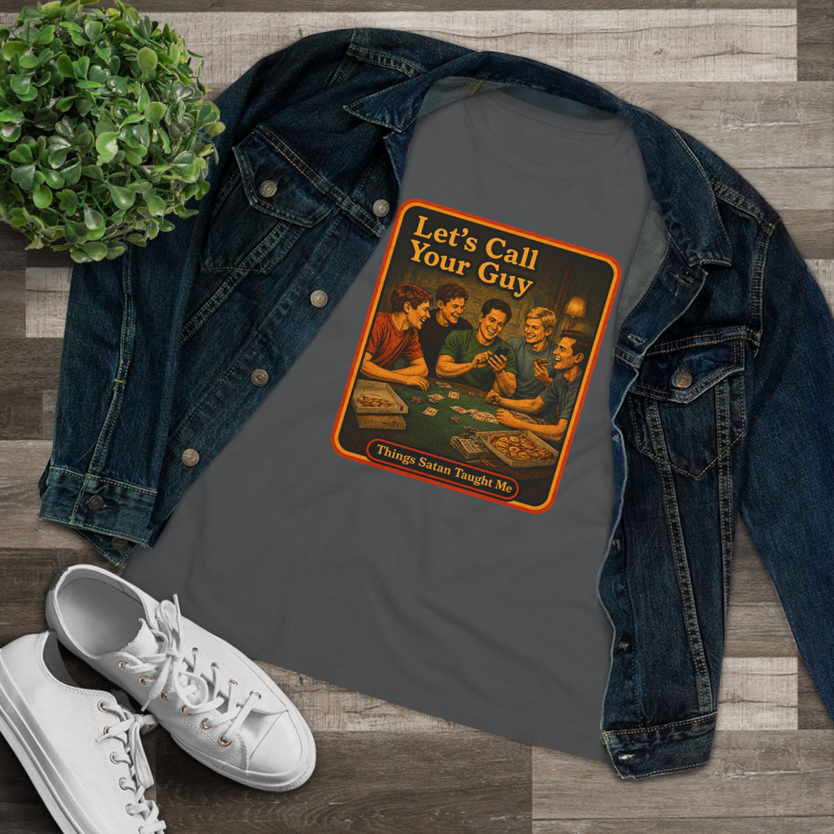 Let's Call Your Guy Women's Tee in Asphalt, view 3