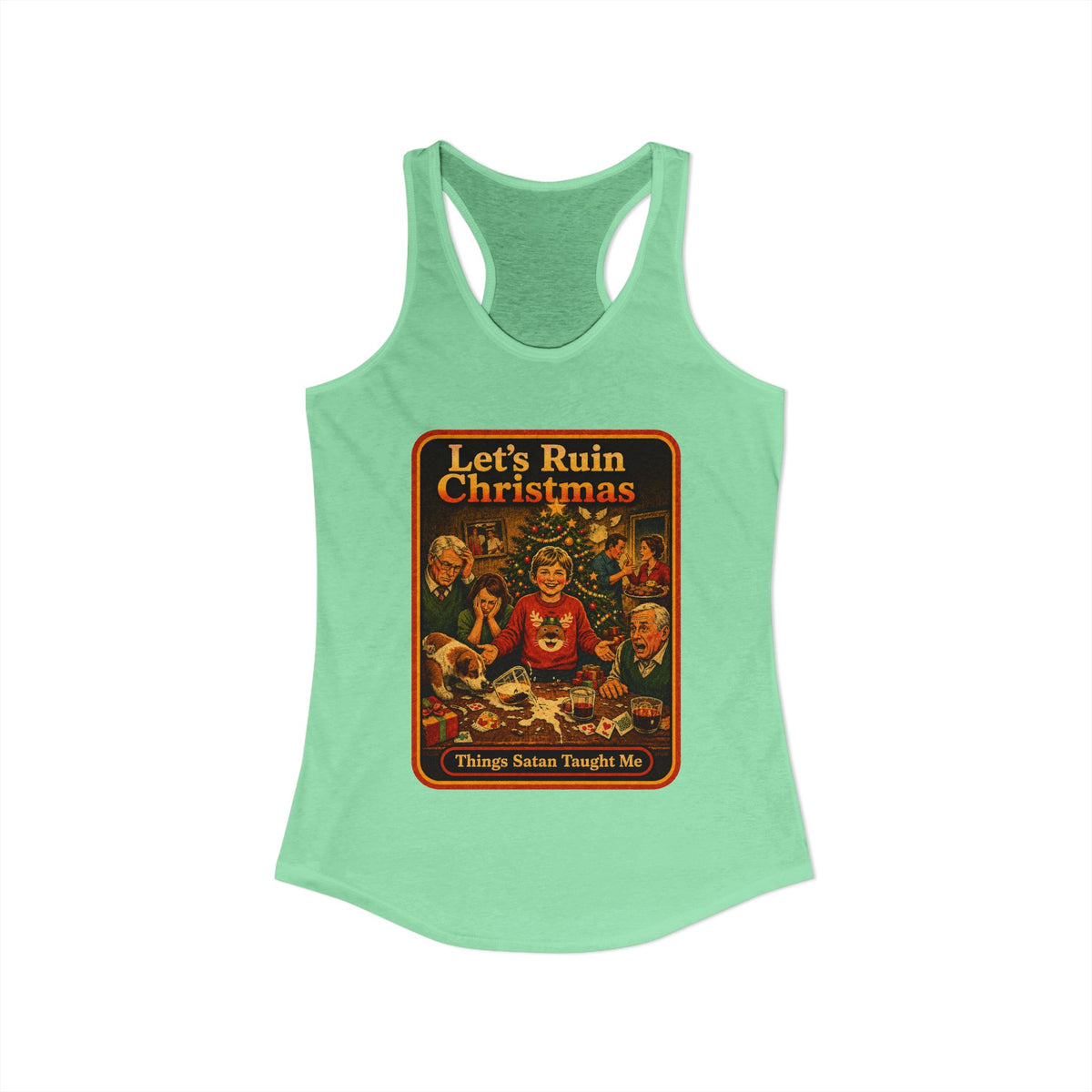 Let's Ruin Christmas Racerback Tank in Mint, view 2