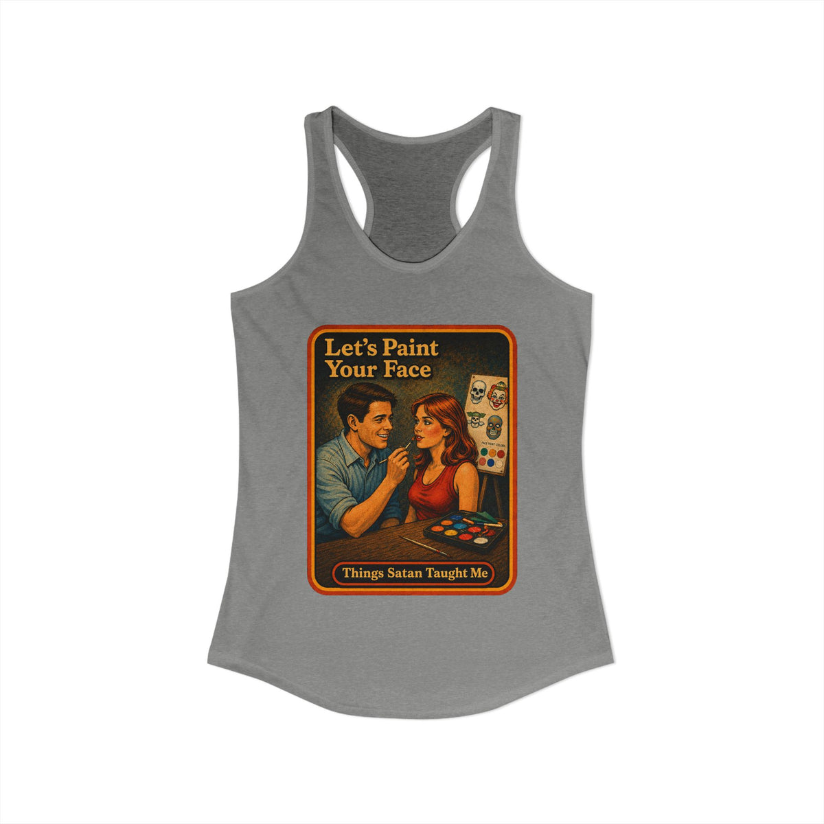 Let's Paint Your Face Racerback Tank in Heather Grey, view 2