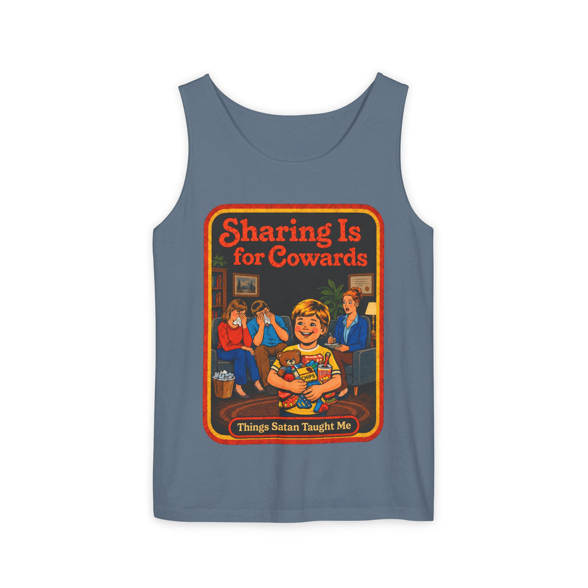 Sharing Is For Cowards Wife Beater in Blue Jean, front