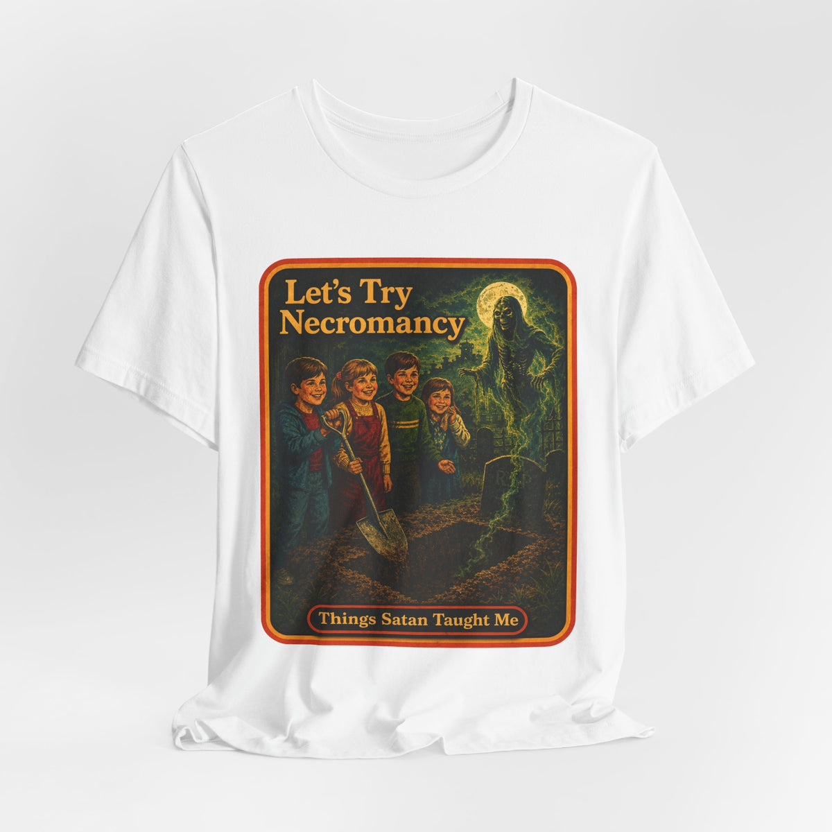 Let's Try Necromancy Unisex Tee in White, view 4