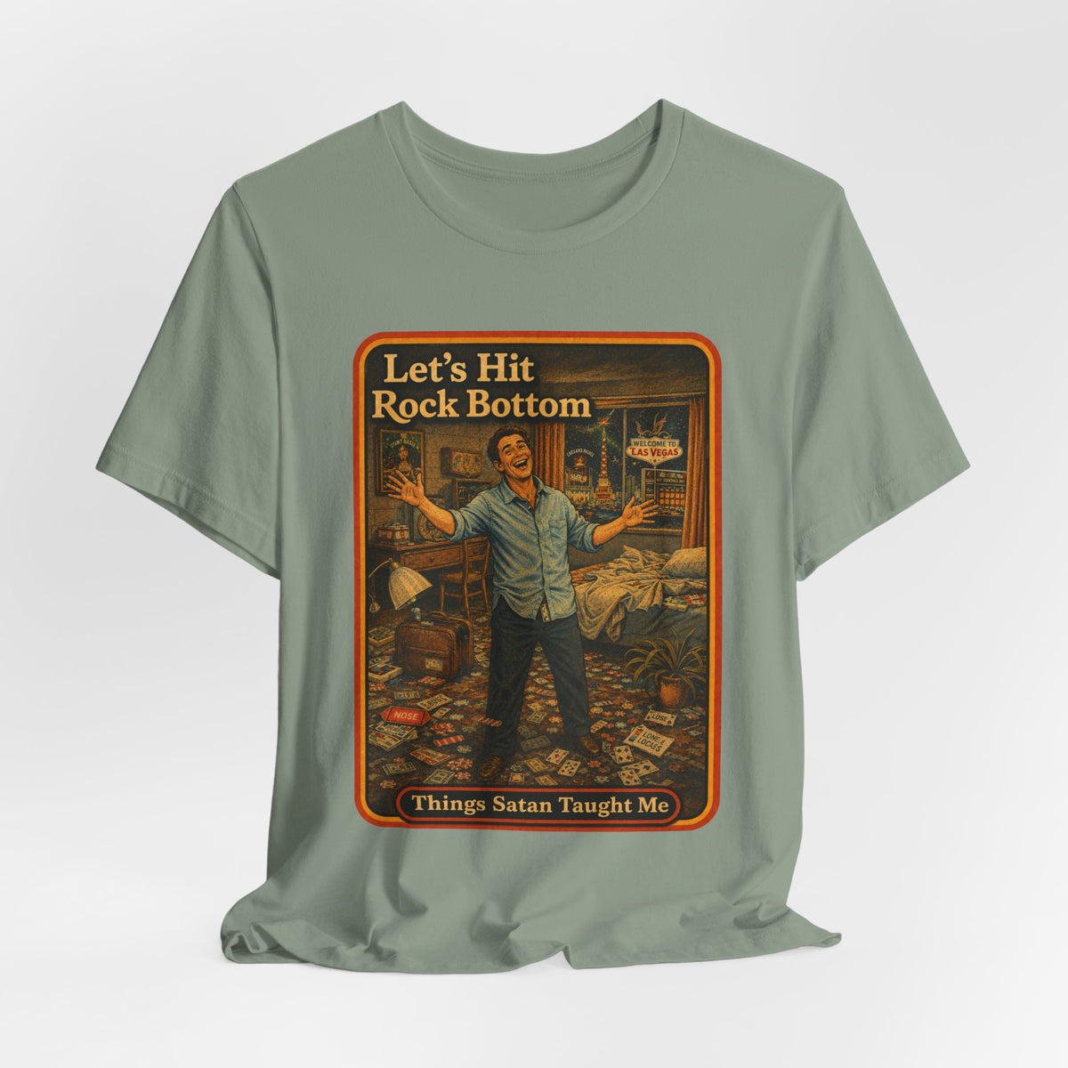 Let's Hit Rock Bottom Unisex Tee in Sage, view 4