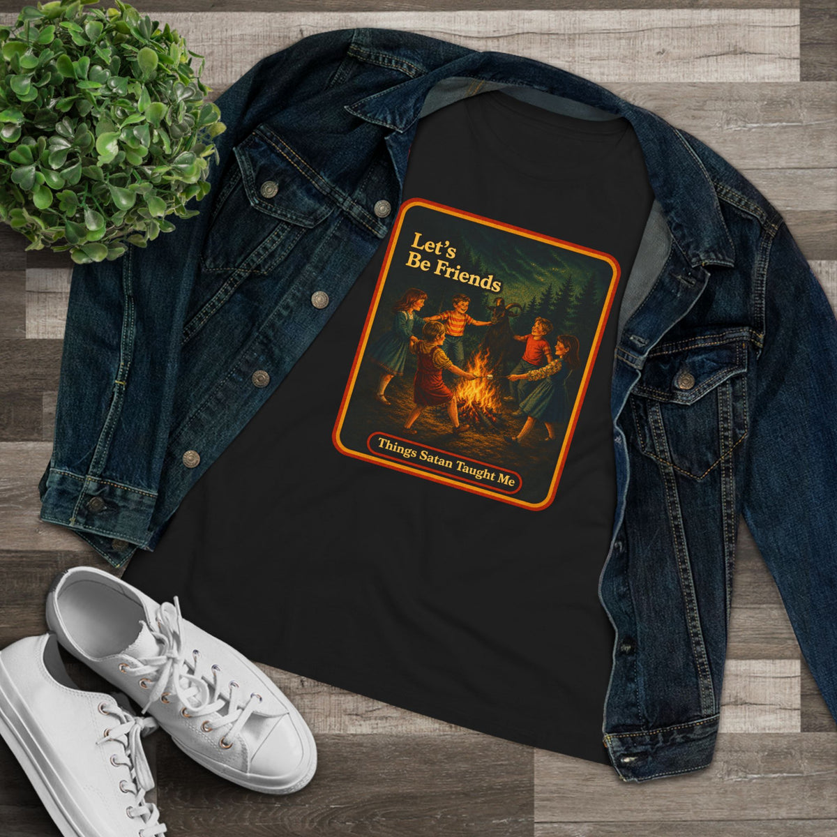Let's Be Friends Women's Tee in Black, view 3