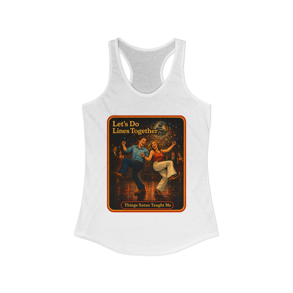 Let's Do Lines Together Racerback Tank in White, view 2