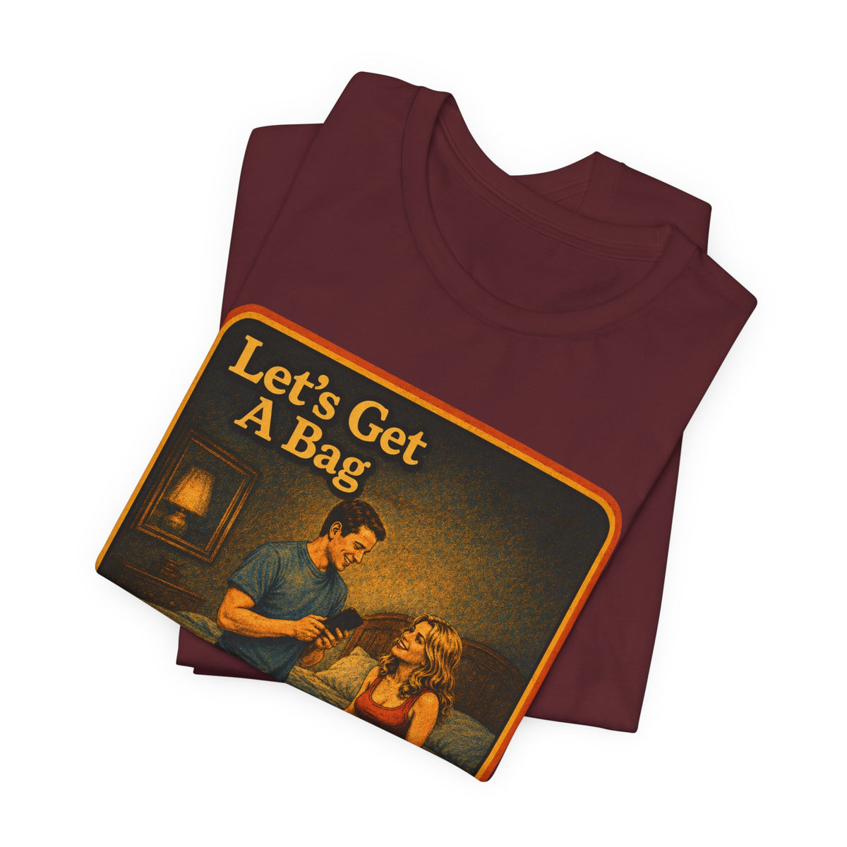 Let's Get A Bag Unisex Tee in Maroon, view 3