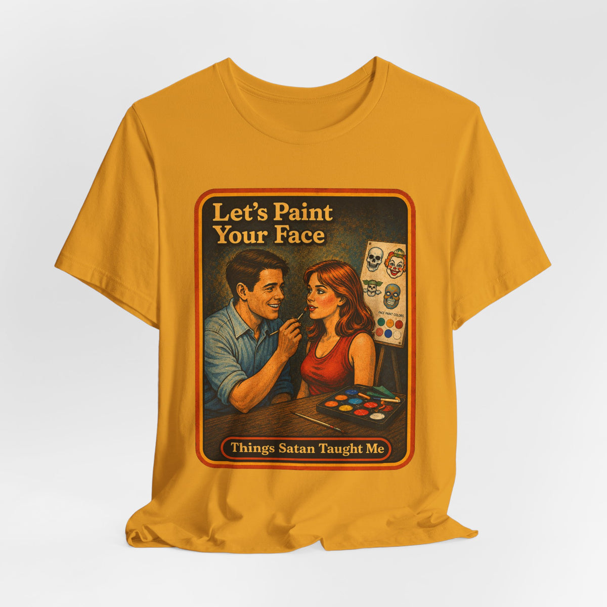 Let's Paint Your Face Unisex Tee in Mustard, view 4