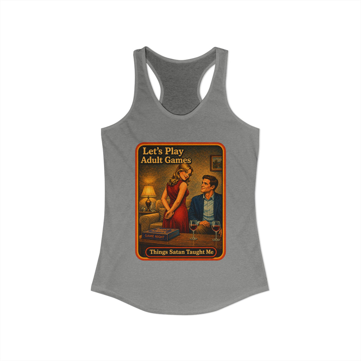 Let's Play Adult Games Racerback Tank in Heather Grey, view 2