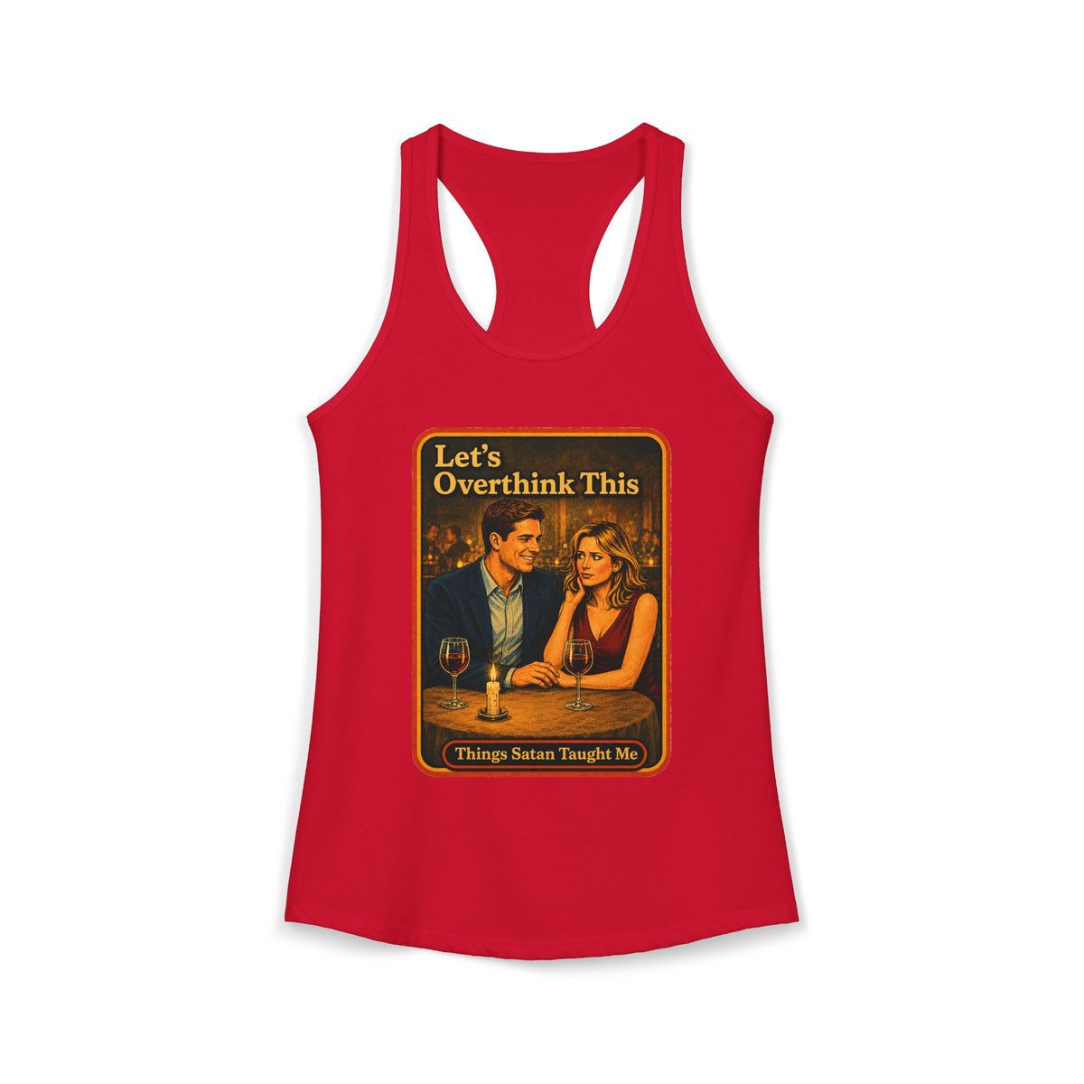 Let's Overthink This Racerback Tank in Red, front