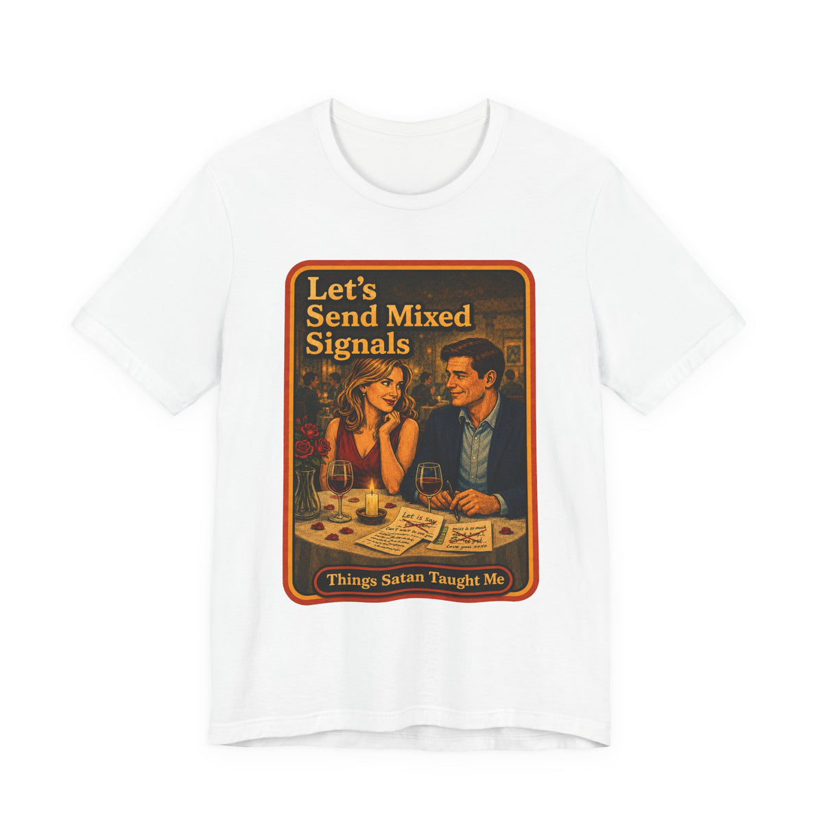 Let's Send Mixed Signals Unisex Tee in White, front