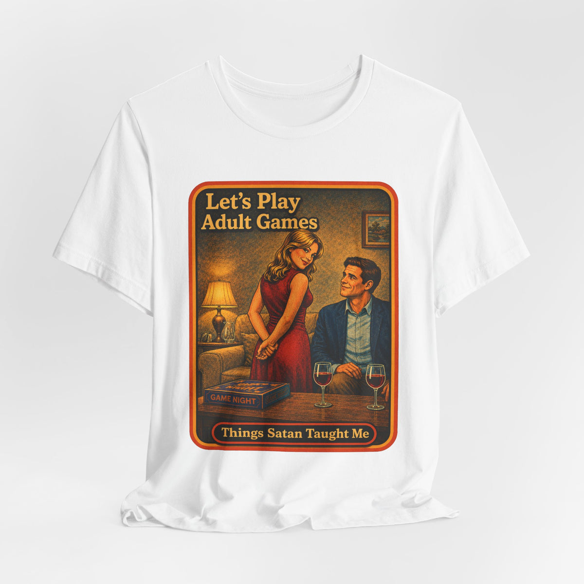Let's Play Adult Games Unisex Tee in White, view 4