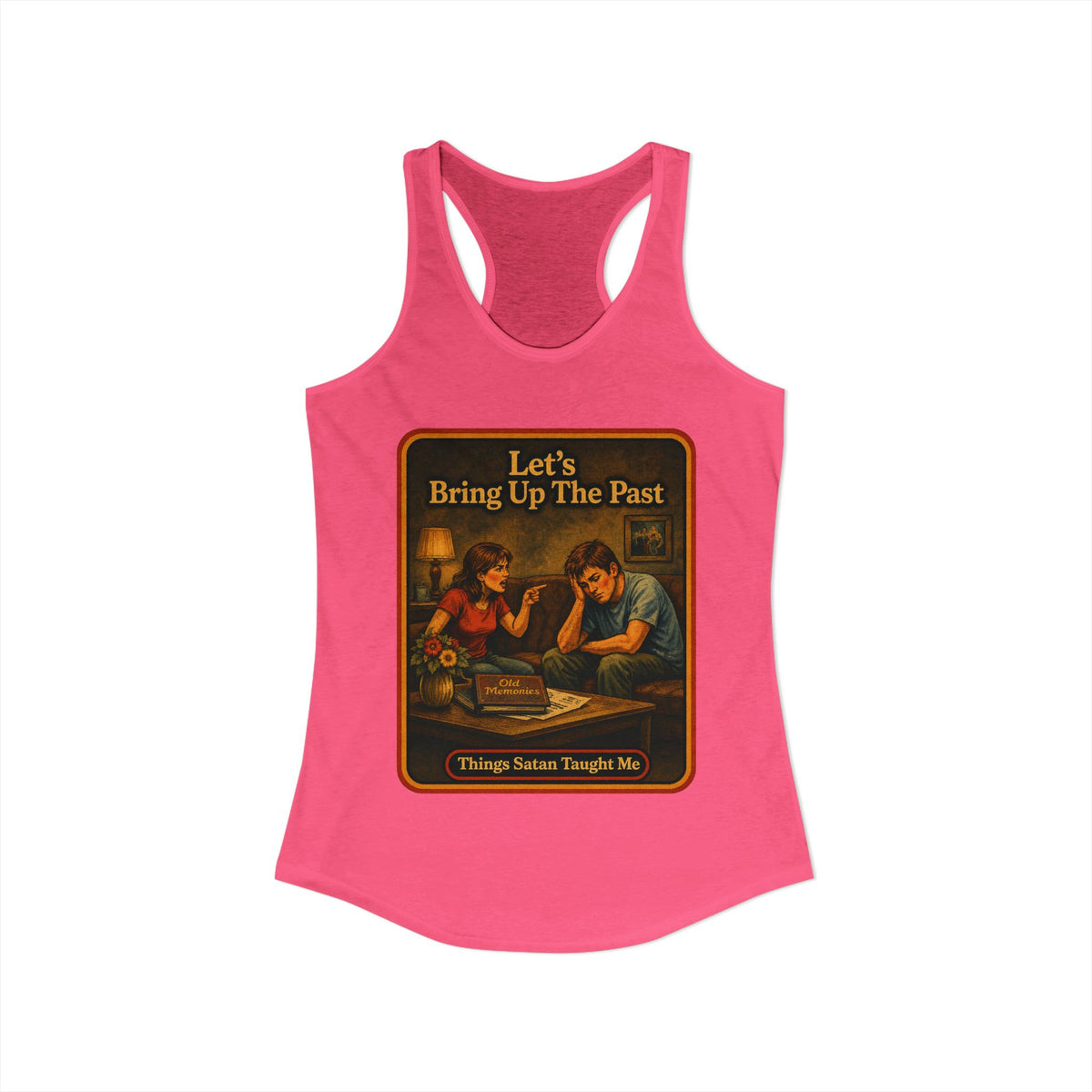 Let's Bring Up The Past Racerback Tank in Hot Pink, view 2