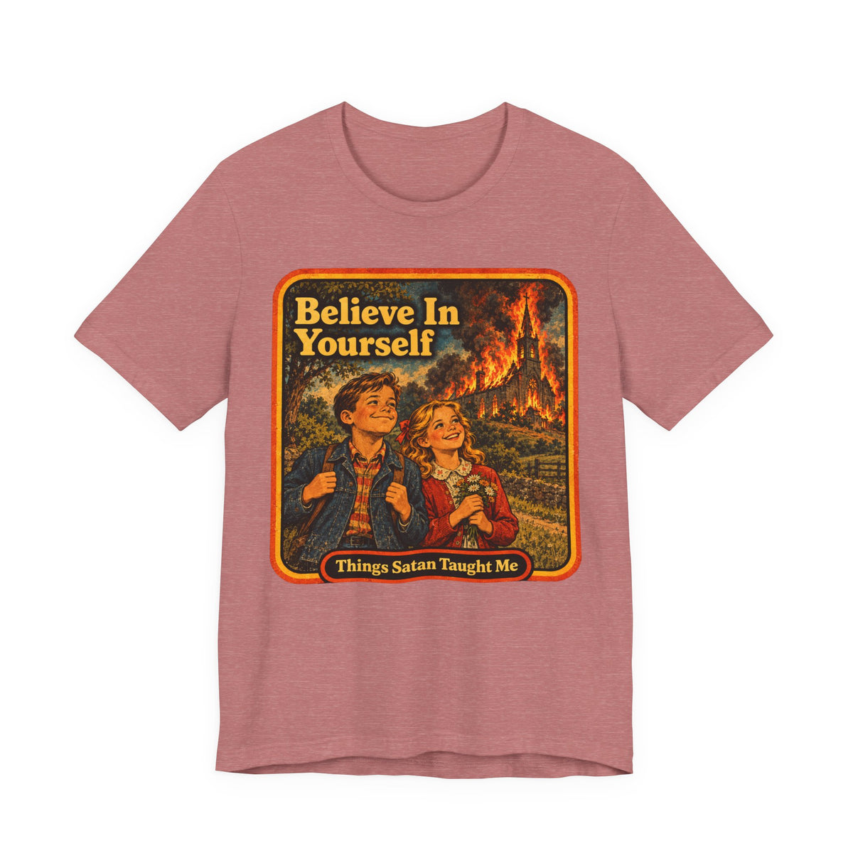 Believe In Yourself Unisex Tee in Heather Mauve, front
