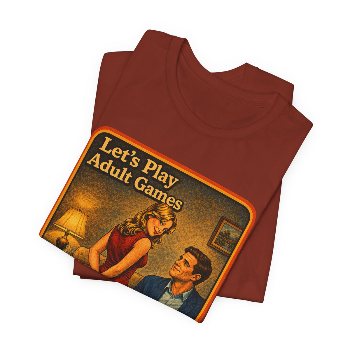 Let's Play Adult Games Unisex Tee in Rust, view 3