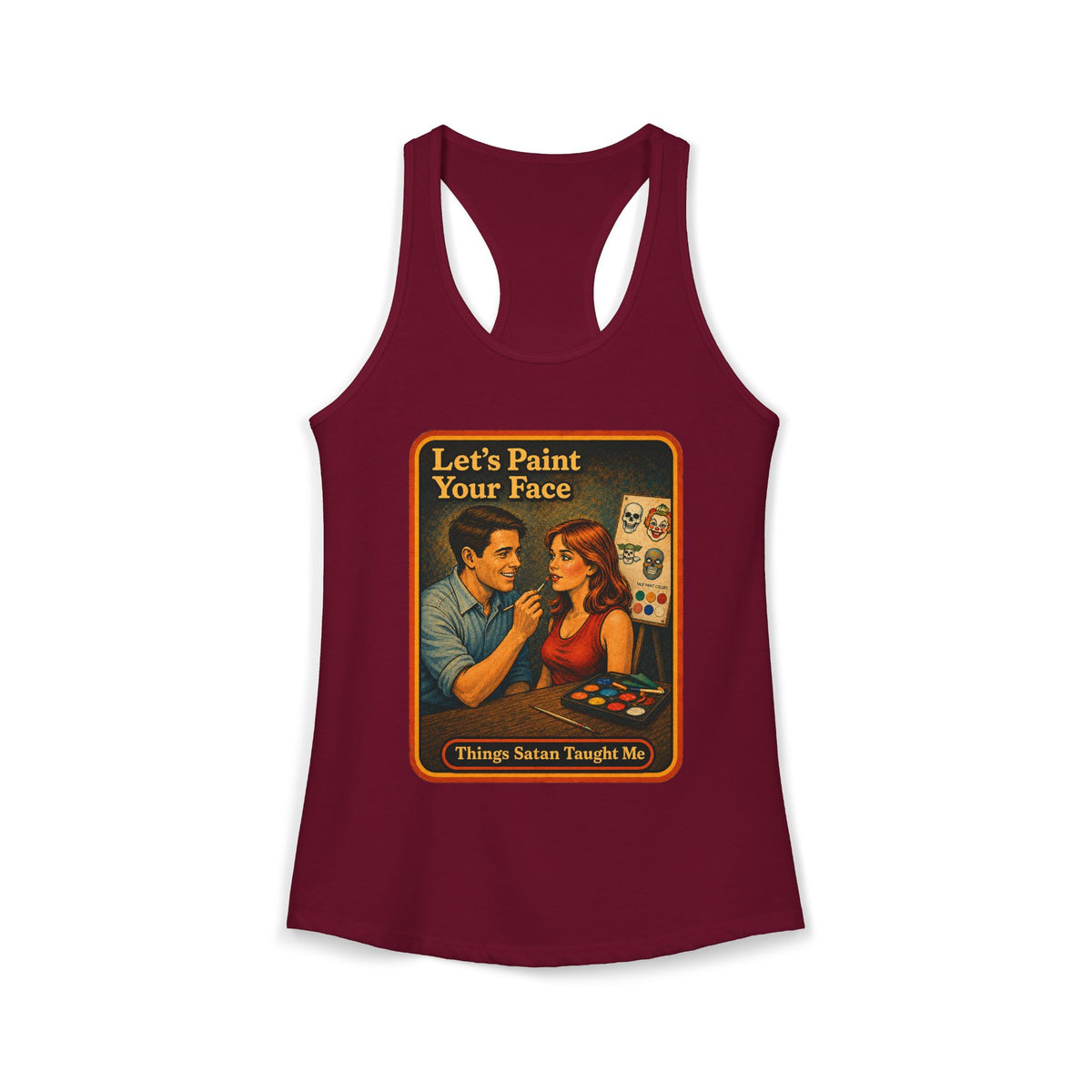 Let's Paint Your Face Racerback Tank in Cardinal Red, front