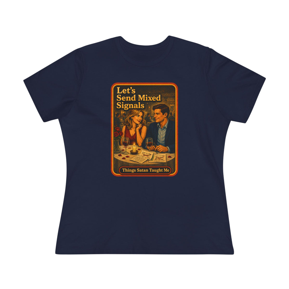 Let's Send Mixed Signals Women's Tee in Navy, front
