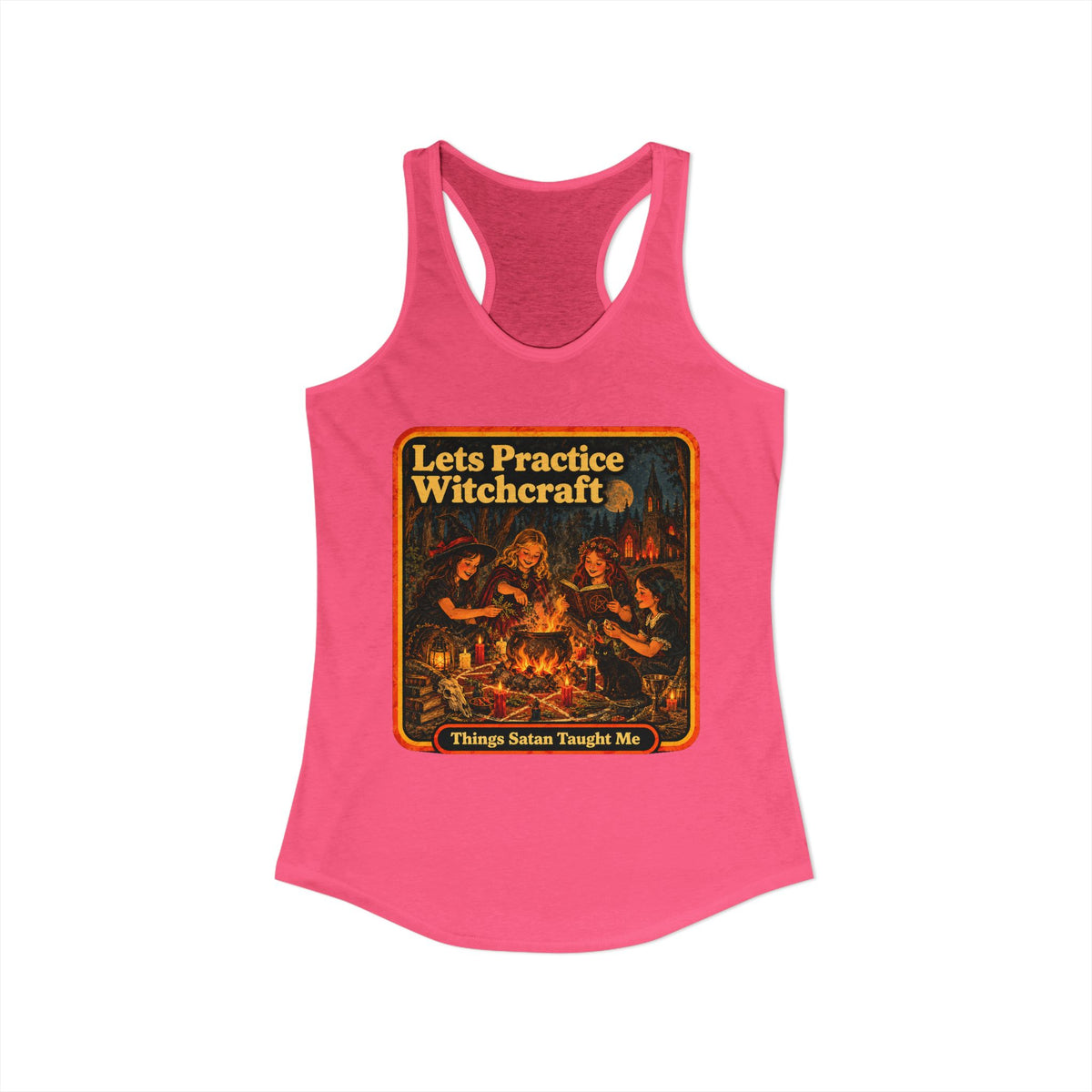 Let's Practice Witchcraft Racerback Tank in Hot Pink, view 2