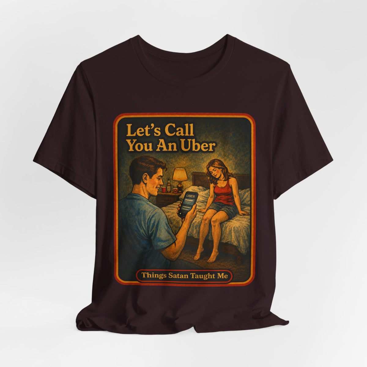 Let's Call You An Uber Unisex Tee in Oxblood Black, view 4