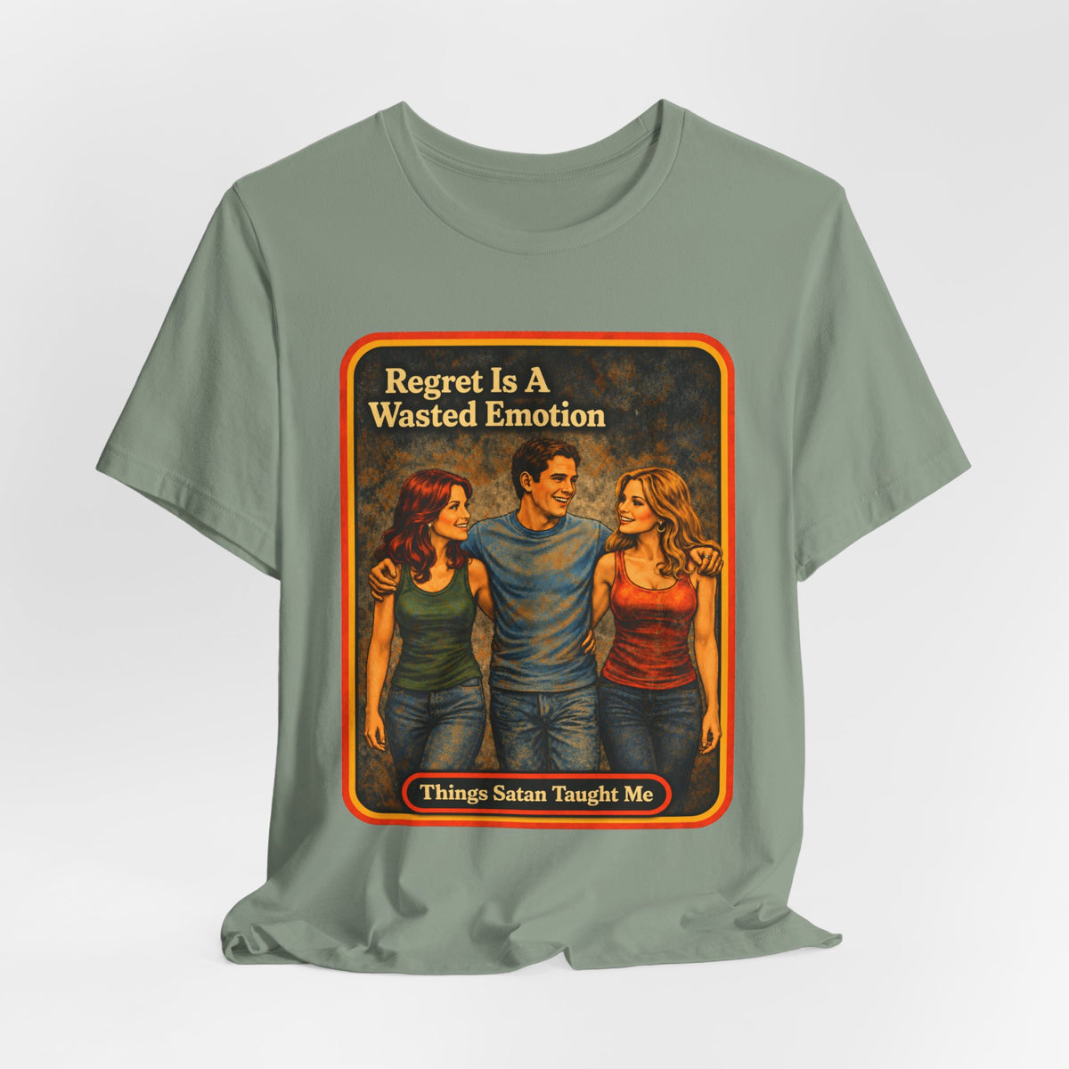 Regret Is A Wasted Emotion Unisex Tee in Sage, view 4