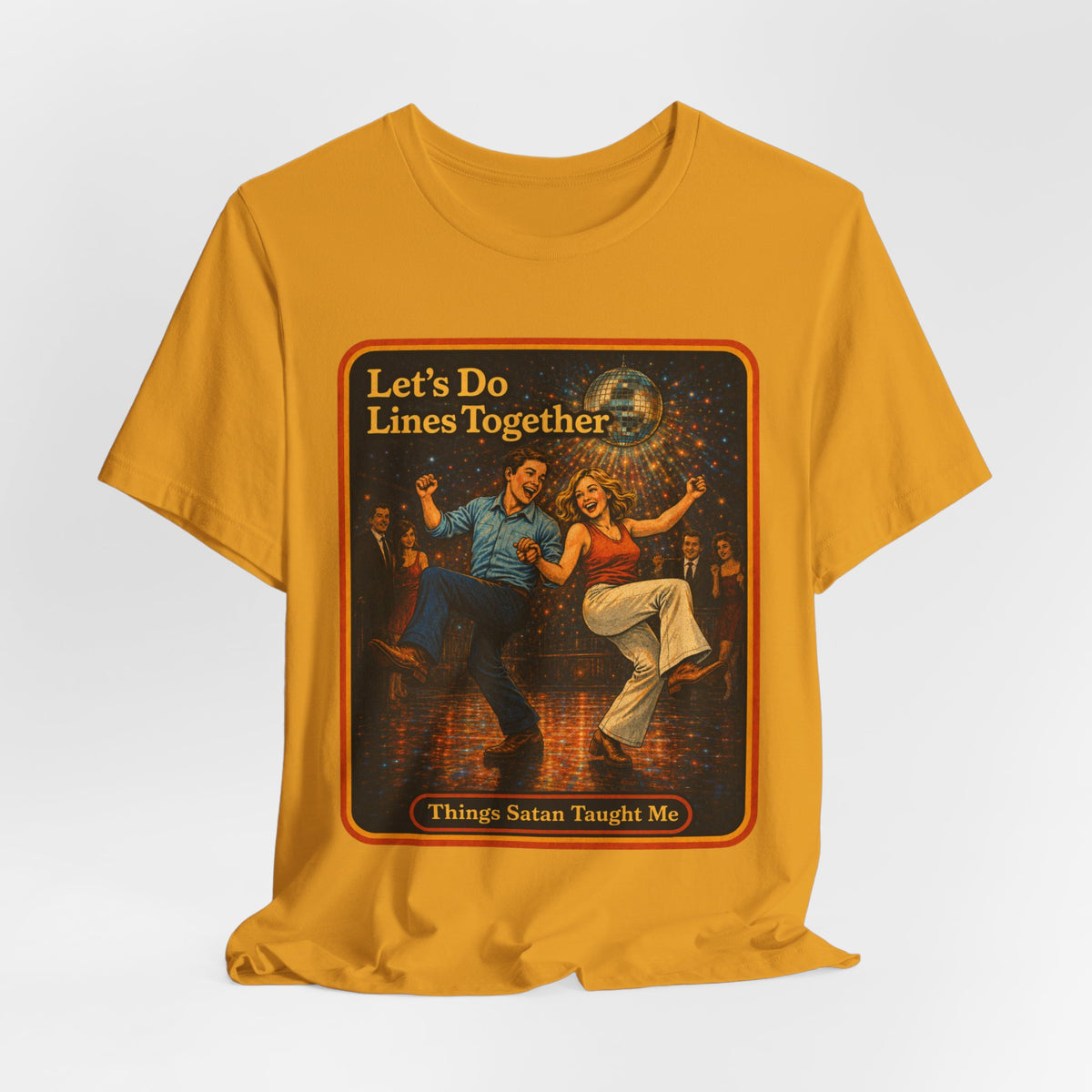 Let's Do Lines Together Unisex Tee in Mustard, view 4